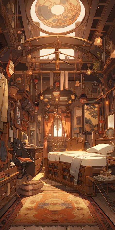 Aesthetic Settings, Steampunk Bedroom, Gallery Architecture, Galleries Architecture, Architecture Series, Fantasy Furniture, Fantasy Rooms, Fantasy House, Fantasy Places