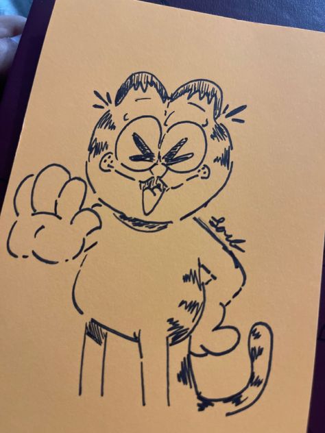 Cat How To Draw Garfield, Garfield Sketch, Garfield Doodle, Colorful Drawing Ideas, Garfield Drawing, Colorful Doodles, Random Doodles, Colorful Drawing, Gift Drawing