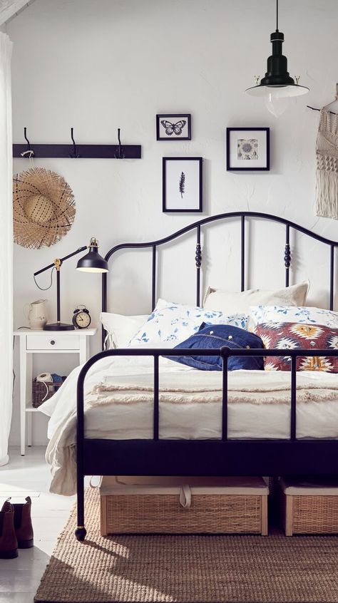 There is no place like your bedroom #IKEAch #bedroom Design Ložnic, Black Bed Frame, Iron Bed Frame, Black Bed, Ikea Bedroom, Ikea Bed, Iron Bed, Black Bedding, Bag Ideas