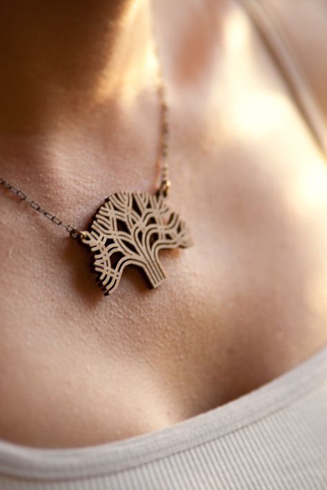 Oakland Tree Laser Cut Bamboo Pendant Oakland Tree, Heather Flower, Laser Cut Necklace, Bamboo Necklace, Laser Cut Wood Crafts, Wooden Jewellery, Laser Cut Jewelry, Laser Art, Laser Cut Earrings