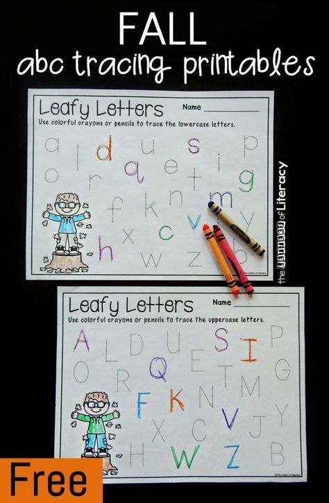 Use these fun and free fall letter tracing printables to work on printing the alphabet in a writing center, as morning work, or just for fun! Alphabet Introduction Preschool, Alphabet Review Preschool Free Printable, Alphabet Tracing Printables, Letter Tracing Printables, Letters Preschool, Zoo Phonics, Letter Learning, Kindergarten Valentines, Abc Tracing