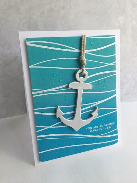 I'm in Haven: Anchors Away! Anchor Card, Boat Card, Man Cards, Nautical Cards, Beach Cards, Ship Tattoo, Ship Drawing, Nautical Stripes, Birthday Cards For Men