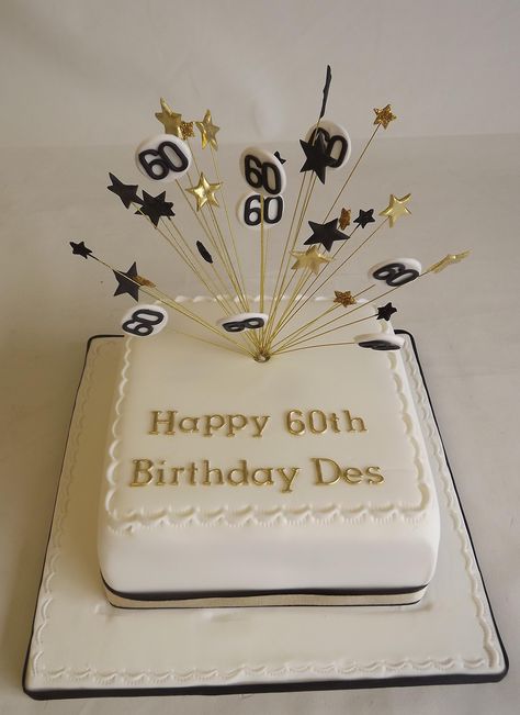 52 Birthday Cake For Men, Square Cake Designs For Men, Birthday Cake Black And Gold, 70th Cake, Square Birthday Cake, Square Cake Design, Cake Design For Men, 90th Birthday Cakes, Single Tier Cake