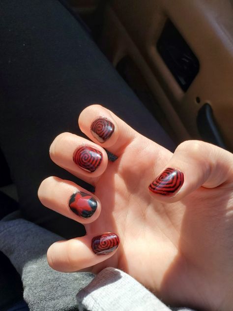 Nail Design For Short Nails, Red And Black Nail, Design For Short Nails, Black Nails Short, Black Nail Design, Red Black Nails, Short Nail Inspo, Star Nail Designs, Red Gel Nails