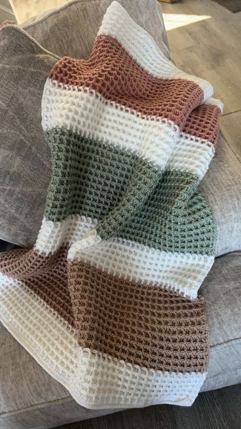 Baby Blanket Crochet Waffle Stitch, Crochet Patterns Waffle Stitch, Crochet Waffle Blanket, Waffle Stitch Blanket, Crochet Waffle, Crochet Waffle Stitch, Striped Crochet Blanket, Stitch Blanket, Waffle Blanket