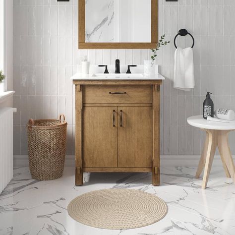 Pop up your vanity room with this Home Decorators Collection Bellington W Bath Vanity in Almond Toffee with Engineered Stone Vanity Top in White with White Basin. Basement Bathroom Remodeling, 36 Inch Bathroom Vanity, Almond Toffee, Mission Style Furniture, 36" Vanity, Wood Bathroom Vanity, Marble Vanity Tops, Engineered Stone, Wood Vanity