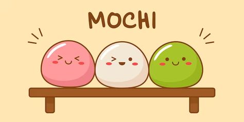 Mochi Illustration, Mochi Art, Mochi Cute, Cute Mochi, Food Japanese, Happy Birthday Art, Kitchen Stickers, Morning Cartoon, Blind Bag