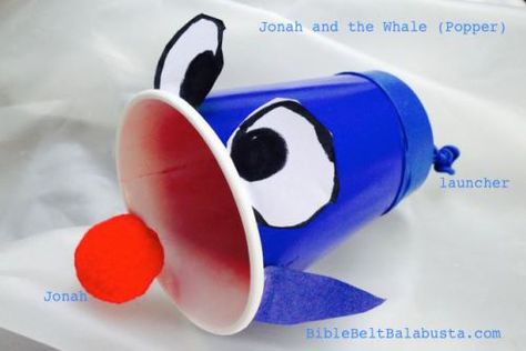 Jonah and the Whale (dag gadol) Yom Kippur popper toy (pull tail to launch Jonah).  DIY: http://wp.me/pvKSY-2dr Jonah And The Whale Activities, Yom Kippur Crafts, Whale Crafts, Jewish Crafts, Bible Belt, Jonah And The Whale, Bible Story Crafts, Toy Diy, Dry Land