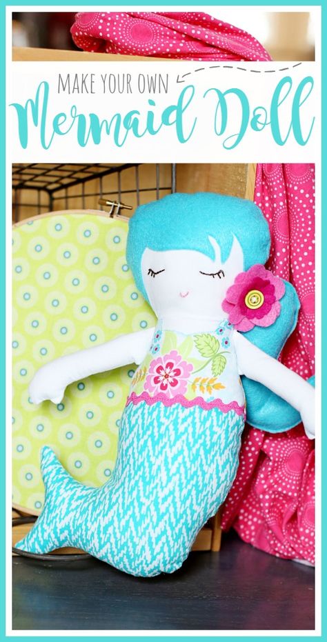 Mermaid Doll - a simple sewing project - Sugar Bee Crafts Create Kids Couture, Holiday Hand Towels, Mermaid Christmas, Mermaid Dolls, Sewing Projects For Kids, Doll Sewing Patterns, Bee Crafts, Sewing Dolls, Sewing Toys