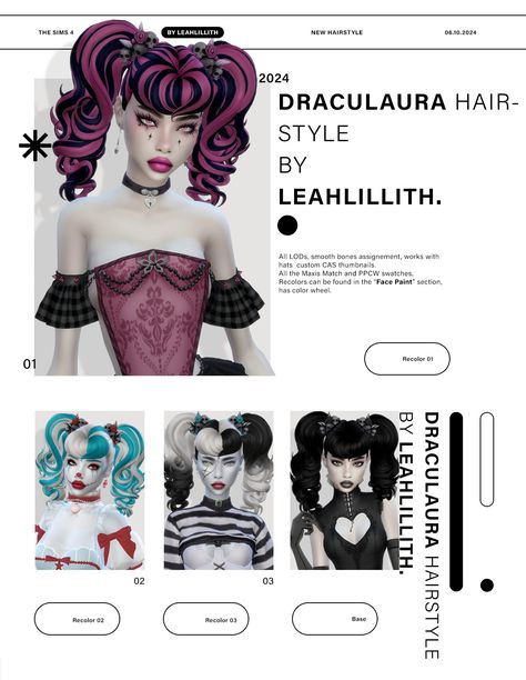 Sims 4 Monster High Cc Maxis Match, Draculaura Hair Sims 4 Cc, Ponytail Hairstyles Sims 4 Cc, Ts4 Ponytail, Clawd X Draculaura, Sims 4 Hairstyles Maxis Match, Draculaura Hairstyle, Sims 4 Halloween, Sims Finds