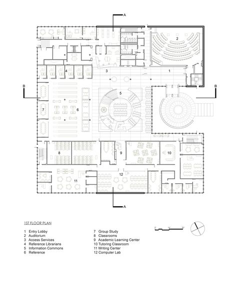 Cultural Center Floor Plan, Culture Center Plan, School Library Floor Plan, Library Floor Plan Architecture, Library Plan Architecture, Floor Plan Architecture, Library Floor Plan, Negative And Positive Space, Library Plan