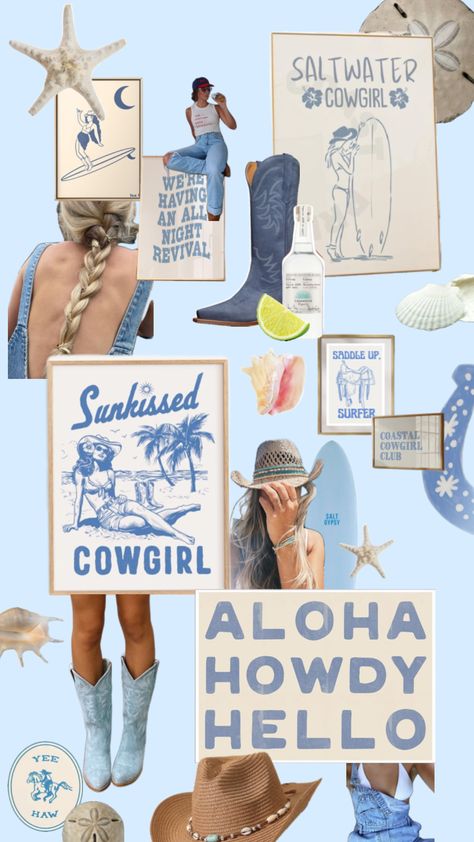 Coastal Cowgirl #coastalcowgirl #coastal #cowgirl #beach #beachcowboy #surf Coastal Cowgirl Nashville, Costal Cowgirl Birthday, Cowgirl Beach Aesthetic, Surfs Up Cowgirl, Tropical Cowgirl, Coastal Cowgirl Birthday Party, Coastal Cowgirl Party, Costal Cowboy, Ocean Posters