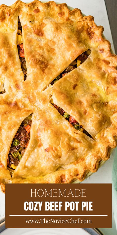 This hearty Beef Pot Pie is a comforting, stick-to-your-ribs kind of dinner! Savory beef, tender potatoes, and a medley of vegetables make a robust filling that is sandwiched between two flaky crusts. Roast Beef Pie, Vegetable Pot Pie Recipe, Beef Pie Recipe, Beef Pot Pie Recipe, Vegetable Pot Pie, Beef Pot Pie, Easy Chicken Pot Pie Recipe, Vegetable Pot Pies, Leftover Roast Beef