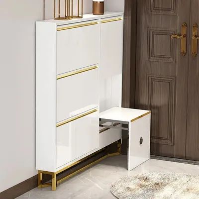 Cabinet With Bench, Shoe Storage Design, Slim Shoe Cabinet, Shoe Storage Furniture, Narrow Entryway, Entryway Shoe Storage, Furniture Storage Cabinets, Narrow Shoes, Bench With Shoe Storage