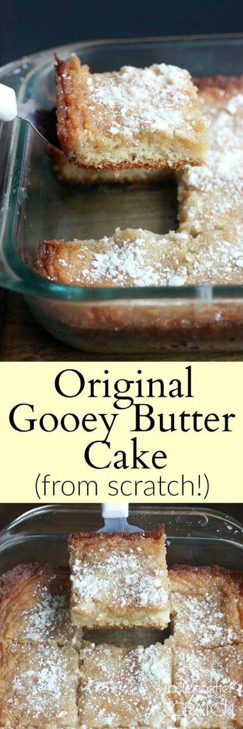 Saint Louis Original Gooey Butter Cake recipe made from scratch! One of my FAVORITE cakes, and this recipe is the real deal! ! Gooey Butter Cake Recipe, Gooey Cake, Kek Lapis, Gooey Butter, Gooey Butter Cake, Butter Cake Recipe, Macaroni Salad, Cake Tasting, Made From Scratch