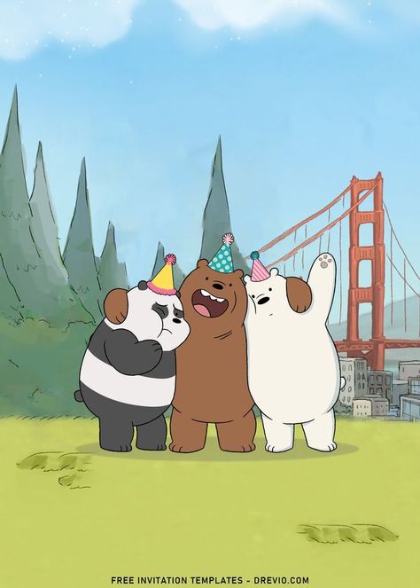 We Bear Bears Birthday Theme, Ice Bear Birthday, We Bare Bears Birthday Theme, We Bare Bears Party, We Bare Bears Birthday, Cute We Bare Bears, Trio Illustration, We Bear Bears, Birthday Drawing