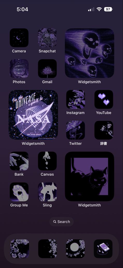 Dark Iphone Aesthetic, Phone Backgrounds With Widgets, Cool Phone Screen Ideas, Theme For Iphone App, Widget Iphone Aesthetic Ideas Purple, Wallpaper Iphone Purple Dark, Aesthetic Phone Screen Layout, Purple Home Screen Ideas, Purple Aesthetic Iphone