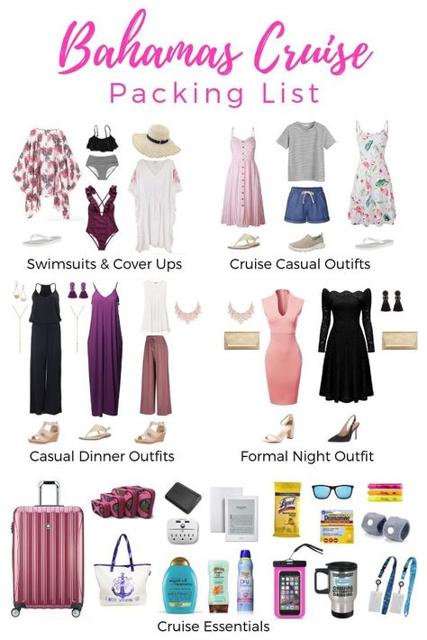 Bahamas Cruise Packing List, Cruise Outfits Caribbean, Pack For A Cruise, Cruise Wardrobe, Cruise Packing List, Cruise Attire, Cruise Packing Tips, Dinner Outfit Casual, Backpack Packing