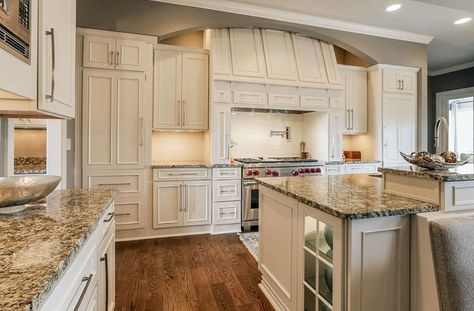 Kitchen with white cabinets and bianco antico granite Santa Celia Granite Countertops, Santa Celia, Cream Cabinet, Caribbean Kitchen, Santa Cecilia Granite, Kitchen Remode, Kitchen With White Cabinets, Granite Countertops Colors, Kitchen Facelift