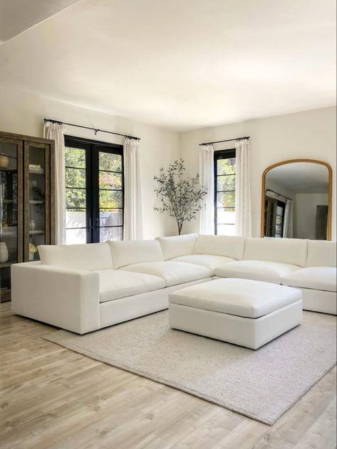 Cloud Sofa Living Rooms, Living Room Couch Placement, Cloud Couch Living Room, Modern White Couch, White Sofa Living Room, Jessi Malay, Cloud Couch, Spanish Home Decor, Living Room Design Inspiration