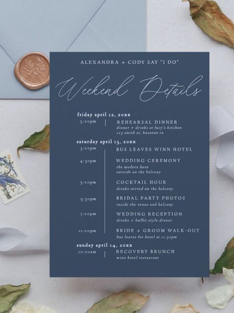 Weekend Itinerary Template, Hotel Wedding Ceremony, Buffet Style Dinner, Block Island Wedding, Wedding Itinerary Template, Wedding Weekend Itinerary, Itinerary Invitation, Wedding Schedule, Wedding Itinerary