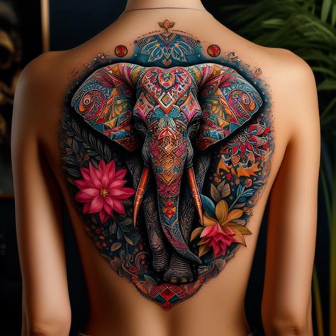 Strong and graceful elephant tattoos that are both elegant and meaningful. Discover your next tattoo here! #tattoo_art #tattoo_sketch #tattoo #tattoo_for_woman #tattoo_ideas #tattoo_for_man Elephant Thigh Tattoos Women, Elephant Sleeve Tattoos For Women, Elephant Mandala Tattoo, Elephant Sleeve, Coloured Tattoos, Tattoo Art Ideas, Mandala Tattoo Leg, Ohm Tattoo, Colorful Elephant Tattoo