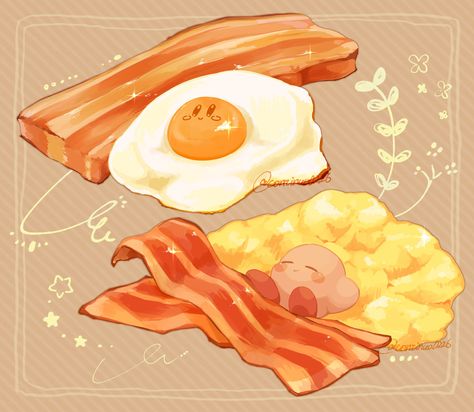 Splatoon Food, Egg Digital Art, Bacon Illustration, Game Doodle, Bacon Drawing, Orange Widget, Food Illust, Food Watercolor, Cat Unicorn