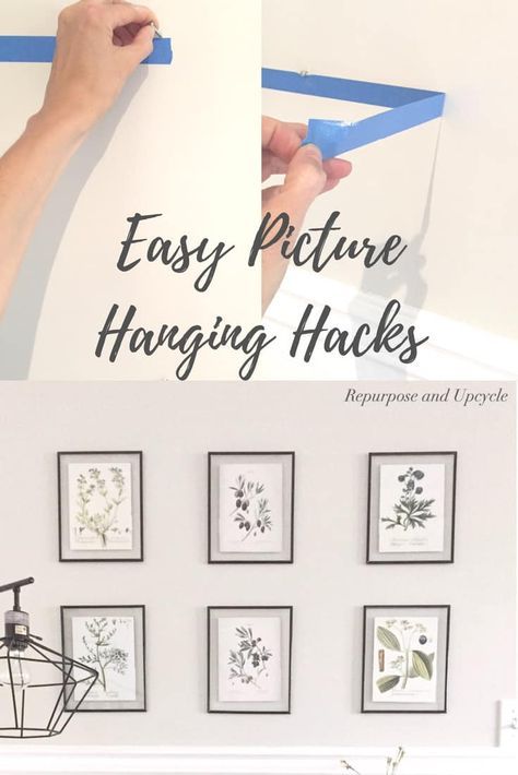 Two easy picture hanging hacks about how to hang a group of pictures evenly in a row and the easy way to hang a picture with a double hook. Picture Hanging Hacks, Hanging Multiple Pictures, Picture Hanging Tips, Hanging Pictures On The Wall, Pictures On Wall, Hang A Picture, Hang Pictures, Home Decor Hacks, Hanging Picture Frames