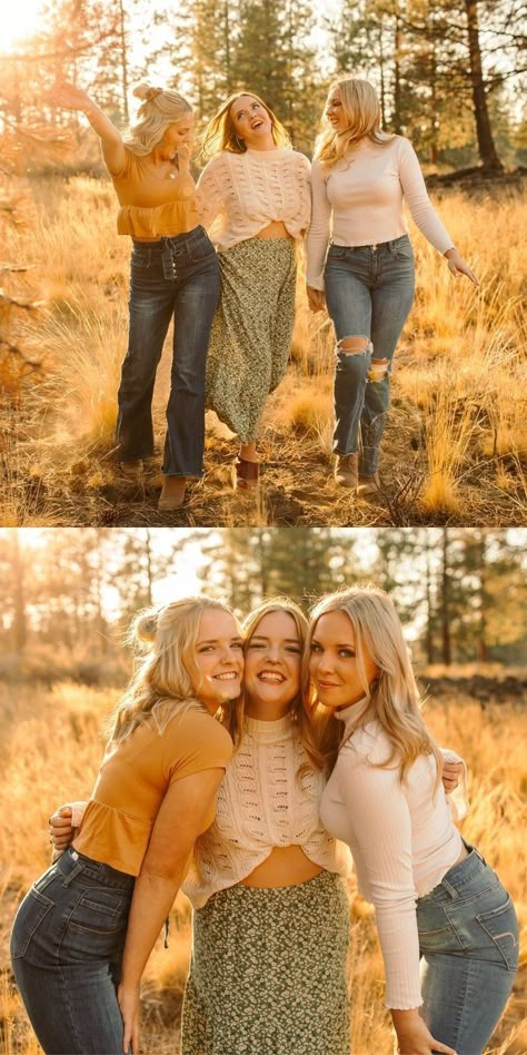 Photo Shoot For Sisters, 3 Sister Photoshoot Poses Photo Ideas, Teenage Friends Photoshoot, Poses For 3 Friends Photoshoot, Senior Picture Ideas For Twins Sister Poses, Best Friend Parking Garage Photoshoot, Three Best Friends Photoshoot, Best Friend Photoshoot Outside, 3 Sister Picture Ideas