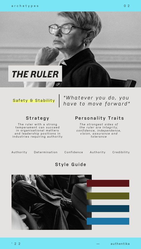 As opposed to the caregiver, that is also striving for order and stability. The ruler has a more dynamic attitude and active approach, in which they take the role of a stream than a fish. Ruler Archetype, Personality Psychology, Brand Archetypes, Make Dreams Come True, Design Strategy, Personality Traits, Art Business, Caregiver, Business Branding