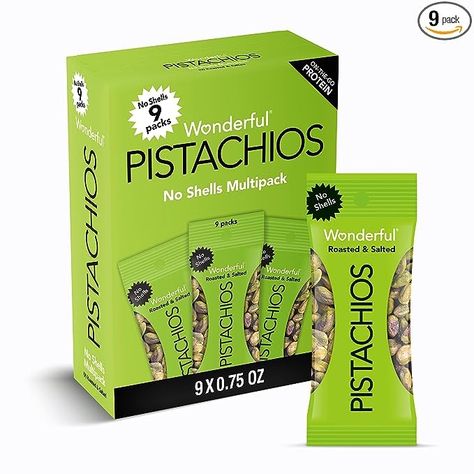 Wonderful Pistachios, No Shells, Roasted & Salted Nuts, 0.75oz (Pack of 9) Gluten Free Snacks Healthy, Salted Nuts, Fig Bars, Salad Toppers, Healthy Wraps, Crunchy Salad, Wonderful Pistachios, Coconut Palm Sugar, Pistachios Nuts