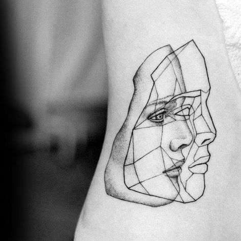 Small Geometric Tattoo, Dragons Tattoo, Unique Tattoos For Men, Geometric Face, Tattoo Trend, Gemini Tattoo, Muster Tattoos, Geometric Tattoos, Inspiration Tattoos