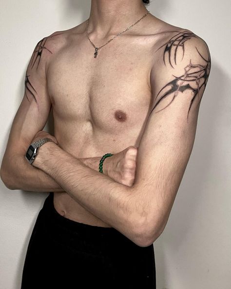 #neotribal Neotribal Tattoo Shoulder, Neotribal Tattoo, Collar Bone Tattoo For Men, Body Portrait, Mens Shoulder Tattoo, Collar Bone Tattoo, Boy Tattoos, Shoulder Tattoo, Roman Empire