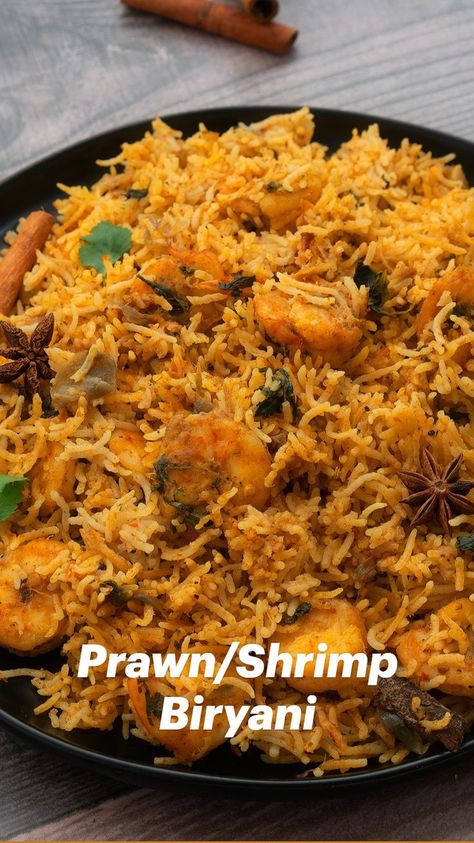 Prawn/Shrimp Biryani Recipe | Pinterest Prawns Biryani, Shrimp Biryani, Prawn Biryani Recipes, Food Recipes Indian, Biryani Masala, Authentic Indian Food, Traditional Indian Food, Chicken Biryani Recipe, Ginger Garlic Paste