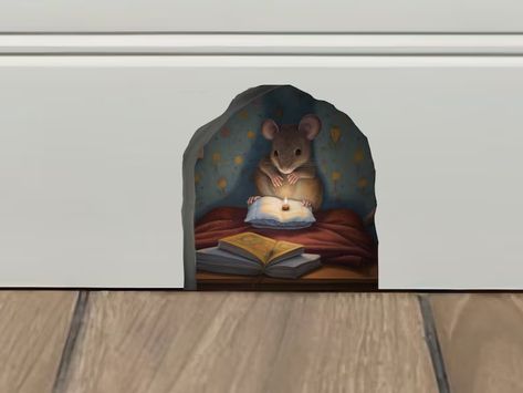 Cute Mouse Hole Wall Decal Sticker Adorable Baseboard Mice - Etsy Painted Mouse Hole In Wall, Tiny Wall Murals, Mouse Wall Sticker, Mouse Hole In Wall, Secret Nook, Stickers For Room, Mouse Nursery, Mouse Door, Sticker For Wall