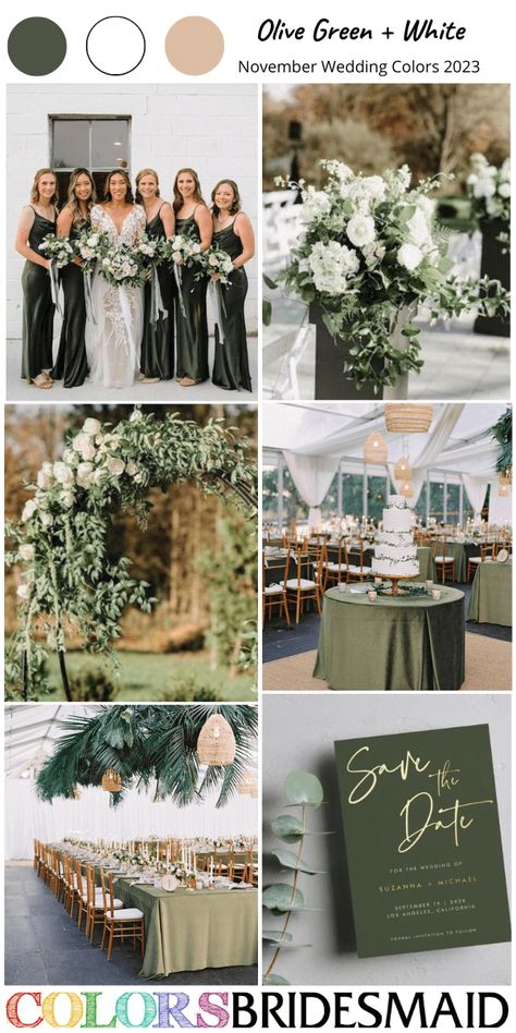 Wedding Colors For October 2023, Wedding Color Schemes Fall Green, Wedding Beige And Green, Wedding Colors With Gold Accents, Natural Wedding Color Palette, Modern Color Palette Wedding, Wedding Color Palette November, Olive Green Fall Wedding Color Pallets, November Green Wedding