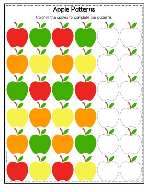 Fruits Math Activities Preschool, Apples Worksheet Preschool, Apple Theme Worksheets Preschool, Apple Patterns Printable, Ab Pattern Worksheets For Preschool, Apple Patterns Preschool, Abab Patterns Preschool, Apple Pattern Printable, Ab Patterns Preschool