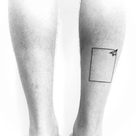 Think Outside The Box Tattoo, The Box Tattoo, Paper Plane Tattoo, Box Tattoo, Square Tattoo, Airplane Tattoos, Minimal Tattoo, Line Tattoos, The Box