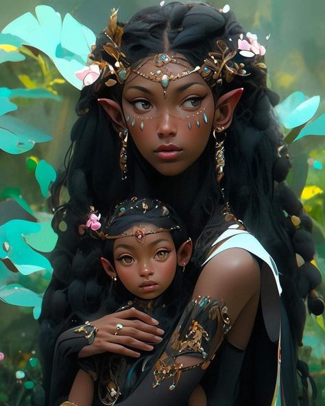 Elf Girl, Black Goddess, Black Art Painting, Fantasy Images, Character Inspo, Goddess Art, Black Art Pictures, Afro Art, Arte Fantasy