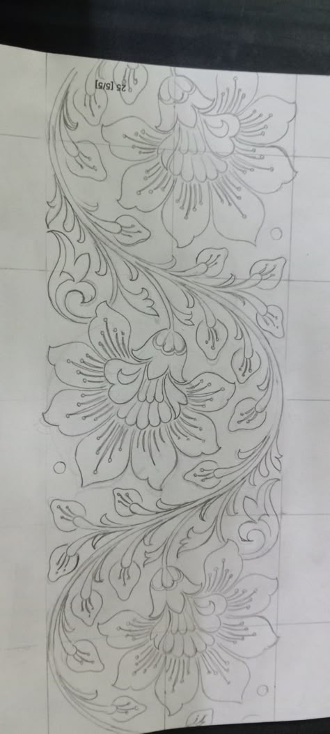 Border Hand Embroidery Designs Patterns, Border Sketch Design, Khakha Designs, Embroidery Designs Sketch, Border Sketch, Aari Motif, Flower Drawing Design, Floral Embroidery Patterns, Border Embroidery Designs