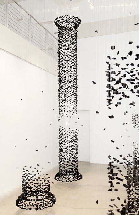 Columns of Suspended Charcoal Explore Relationship Between Nature and Man - My Modern Met Suspended Art, Charcoal Artwork, Artistic Installation, Art Installation, Stone Sculpture, Sculpture Installation, Concrete Wall, Art Plastique, Exhibition Design