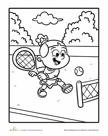 Worksheets: Tennis Player Coloring Page Tennis Crafts, Sports Coloring Pages, Village Fete, Sorting Games, Spring Morning, Tennis Shop, Educational Worksheets, Play Tennis, Warm Spring