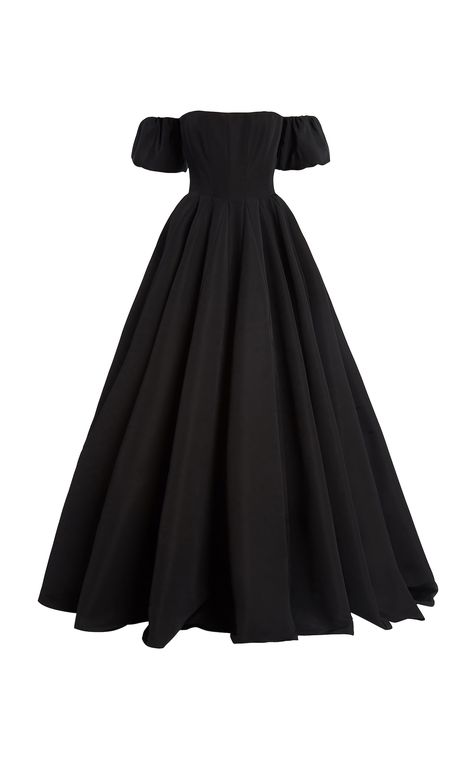 Silk Gown Aesthetic, Black Silk Gown, Gown Aesthetic, Ball Gown Skirt, Strapless Gown, Silk Gown, Puffed Sleeves, Full Skirt, Black Silk