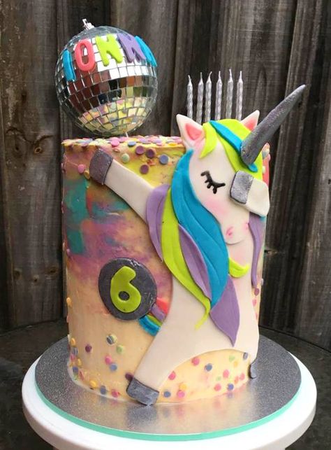 Disco Unicorn Party, Neon Disco Birthday Cake, Glow In The Dark Disco Cake, Disco Ball Bday Cake, Purple Disco Ball Cake, Unicorn Disco Cake, Roller Skate Birthday, Disco Theme, 4th Birthday Cakes