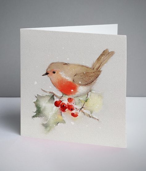 Watercolor Christmas Paintings, Christmas Cards Handmade Kids, Christmas Cards Drawing, Christmas Cards Ideas, Christmas Drawings, Bird Watercolor, Christmas Card Art, Watercolor Christmas Cards, Robin Bird