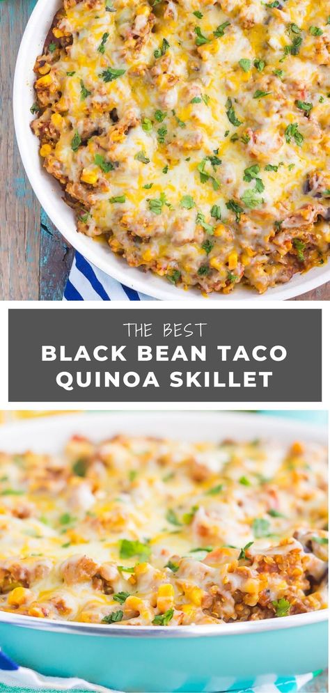 Black Bean And Quinoa Tacos, Quinoa Taco Skillet, Quinoa Black Bean Recipes, Beef And Quinoa Recipes, Bean Meals, Taco Quinoa, Quinoa Skillet, Black Bean Casserole, Quick Foods