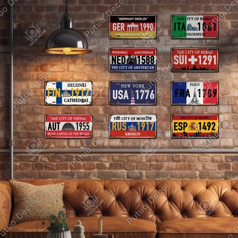 World Countries Cities National Style Flags License Plates Vintage Plaque Metal Sign Wall Decoration Home Bar Painting Poster Germany Italy Bar Painting, World Countries, Plates Vintage, Painting Poster, Vintage Metal Signs, Sign Wall, License Plates, Sign Printing, Decoration Home