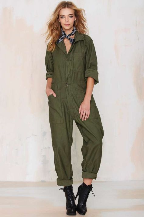 Vintage Elbow Grease Utility Jumpsuit | Shop Vintage at Nasty Gal! Olive Jumpsuit Outfit, Olive Green Jumpsuit Outfit, Boilersuit Outfit, Utility Jumpsuit Outfit, Jumpsuit Hijab, Olive Jumpsuit, Luxury Clothing Brands, Jumpsuit Outfits, Coverall Jumpsuit