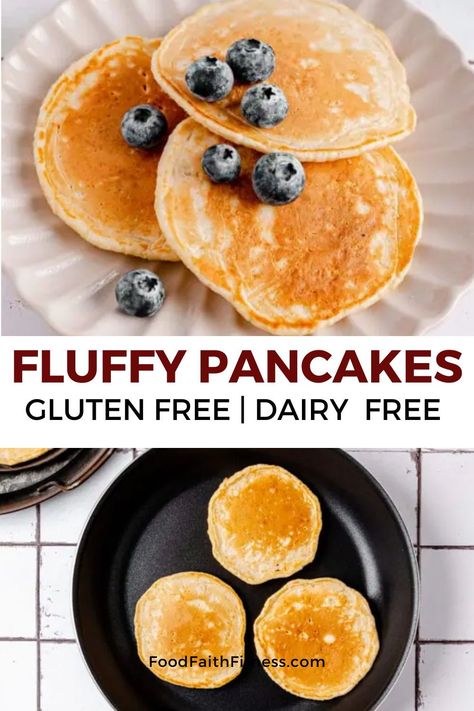 Start your day right with these delicious fluffy gluten-free pancakes. Quick to prepare and bursting with flavor! Pancakes With Gluten Free Flour, Gf Df Pancakes, Dairy Free Gluten Free Pancakes, No Dairy Pancakes, Healthy Gluten Free Pancakes, Pancake Recipe Gluten Free, Gf Pancake Recipe, Gluten Free Dairy Free Pancakes, Pancake Recipe For Kids