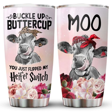 PRICES MAY VARY. INSULATION TECHNOLOGY: Each tumbler has double-wall insulated tumbler with a vacuum between helps your drink to keep its temperature from 6 to 12 hours. THANK YOU GIFTS FOR WOMEN: Bring a smile to her face with this thoughtful gift. Suitable for retirement, farewell, or thank you gestures for women in your life. KEEP BEVERAGE COLD & HOT: Our leak-proof tumbler features double-walled, vacuum-sealed, copper-coated insulation to keep drinks at the desired temperature. BPA-FREE FLIP Cow Print Tumbler, Funny Cows, Tumbler Quotes, Buckle Up Buttercup, Christmas Shopping List, Cow Mug, Cow Tumbler, Cute Gifts For Friends, Funny Cow